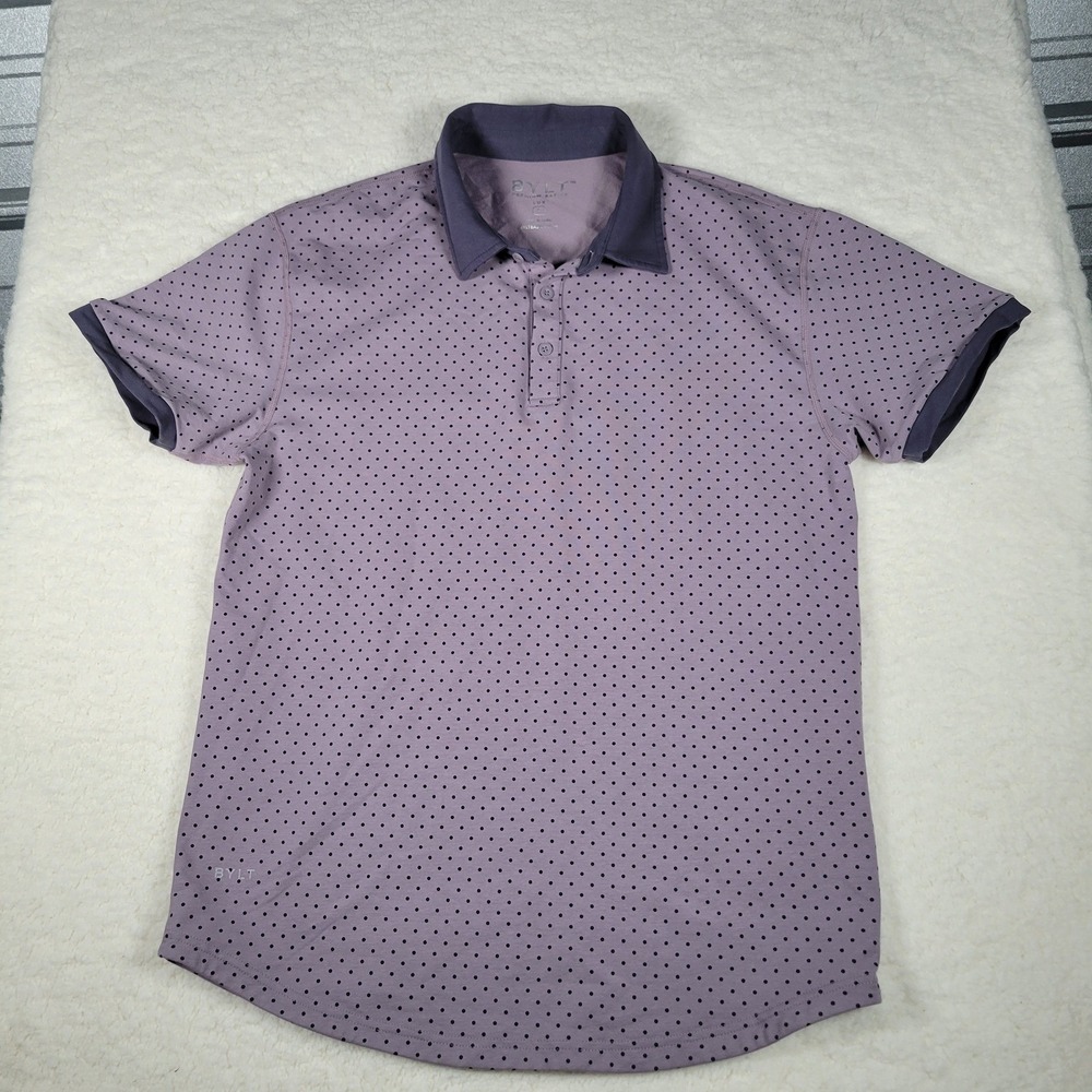 BYLT Premium Basics Lux Polo Mens Large Purple Polka Dot Short Sleeve Stretch